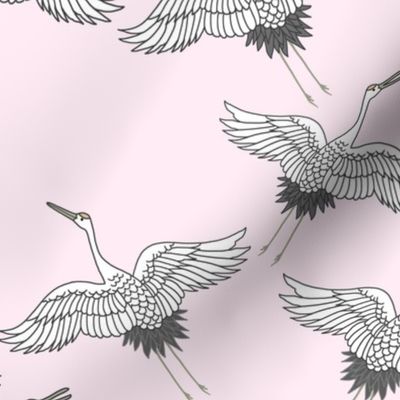 Cranes in Flight (Flock) - baby pink, medium 