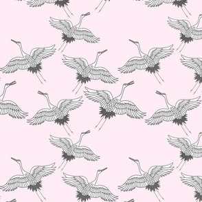 Cranes in Flight (Flock) - baby pink, medium 