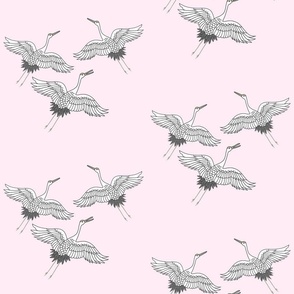 Cranes in Flight (motif) - baby pink, medium 