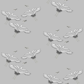 Cranes in Flight (motif) - silver grey, medium 