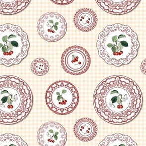 CHERRY TEA PLATES SMALL - RIPE CHERRIES COLLECTION (CREAM)