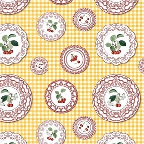 CHERRY TEA PLATES SMALL - RIPE CHERRIES COLLECTION (YELLOW)