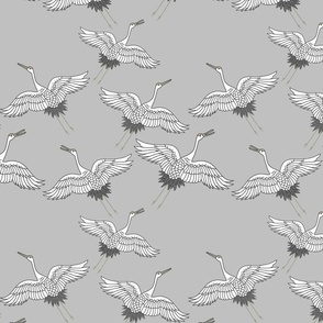 Cranes in Flight (Flock) - silver grey, medium 