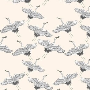 Cranes in Flight (Flock) - cream beige, medium 