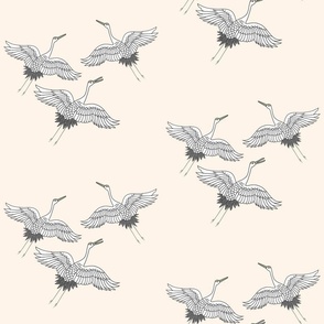 Cranes in Flight (motif) - cream beige, medium 