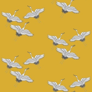Cranes in Flight (motif) - antique gold, medium 