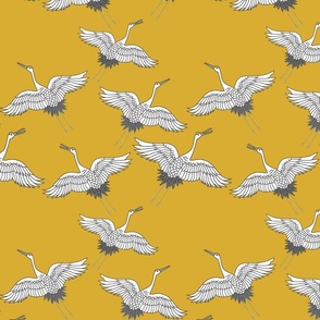 Cranes in Flight (Flock) - antique gold, medium 
