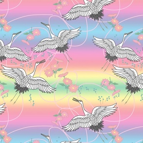 Migration, Cranes in Flight #2 - pastel rainbow, medium/large 
