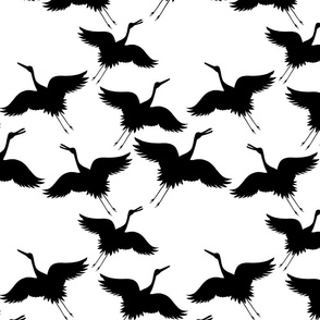 Cranes in Flight (Flock) - black silhouettes on white, medium 