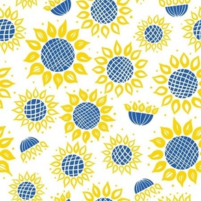 bold sunflowers in Ukraine flag colors
