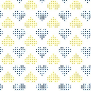 blue and yellow cross stitch hearts | Ukraine 