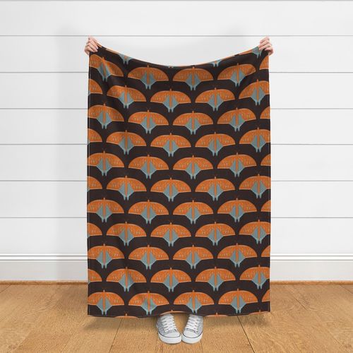 Moth Butterfly Orange Blue Large Wallpaper Fabric Pattern 