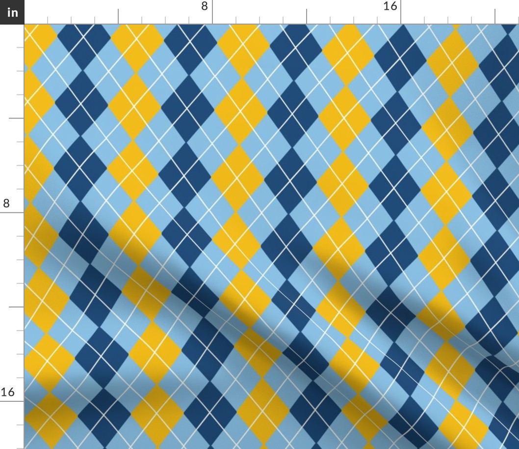 Classic 3 Color Argyle in Yellow Sky Blue and Dark Blue