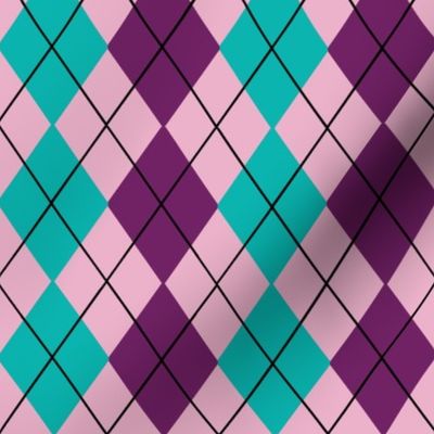 Classic 3 Color Argyle in Pink Plum and Turquoise
