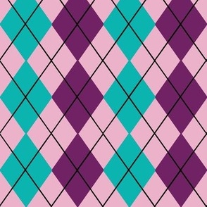 Classic 3 Color Argyle in Pink Plum and Turquoise