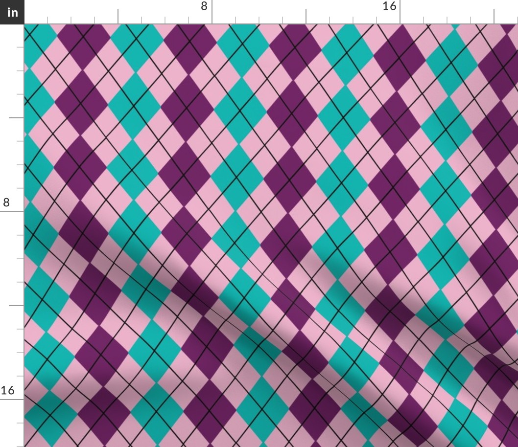Classic 3 Color Argyle in Pink Plum and Turquoise