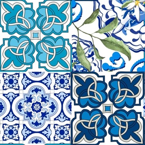 Sicilian style,majolica,blue tiles ,flowers 