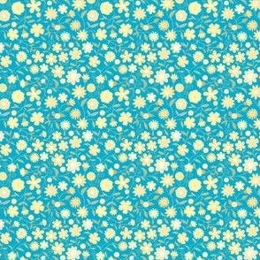 Ditsy yellow flowers on teal