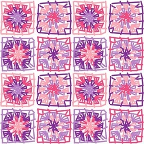 granny squares pink and purple on white