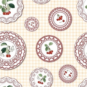 CHERRY TEA PLATES LARGE - RIPE CHERRIES COLLECTION (CREAM)