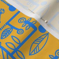 Glyphs leaves  and runes in blue and yellow 