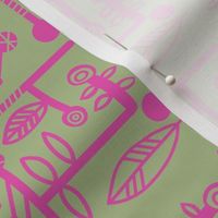 Abstract Glyphs leaves and rods pink and green