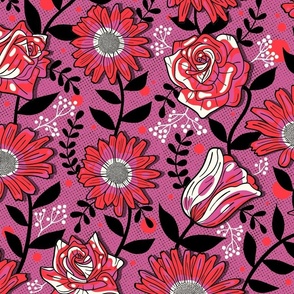 Bold Summer Flowers on Purple / Large Scale
