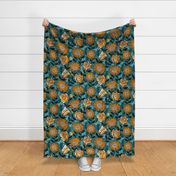 Bold Summer Flowers on Aqua Blue / Large Scale