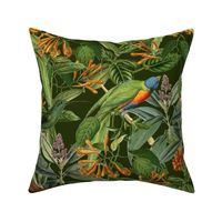 Tropical Jungle Fantasy Paradise Bird Pattern Lush Green