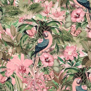 Tropical Paradise Jungle Parrots Retro Pastel Look 