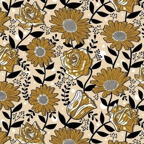 Bold Summer Flowers on Cappuccino Beige / Tiny Scale