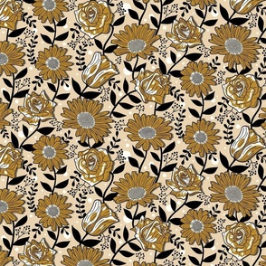 Bold Summer Flowers on Cappuccino Beige / Small Scale
