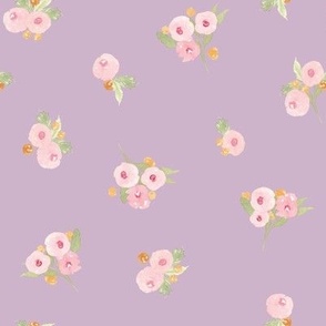 Watercolor, floral, dainty, pink roses, lilac, jumbo, extra large scale, pretty, girls, nursery