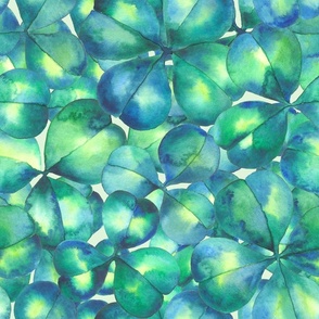 watercolor green four leaf lucky clover field, St Patrick's Day hand painted emerald clovers, shamrock, lucky charm, cottagecore L