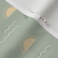 Sunshine summer days with palm trees and shades vibes surf waves yellow olive green on sage