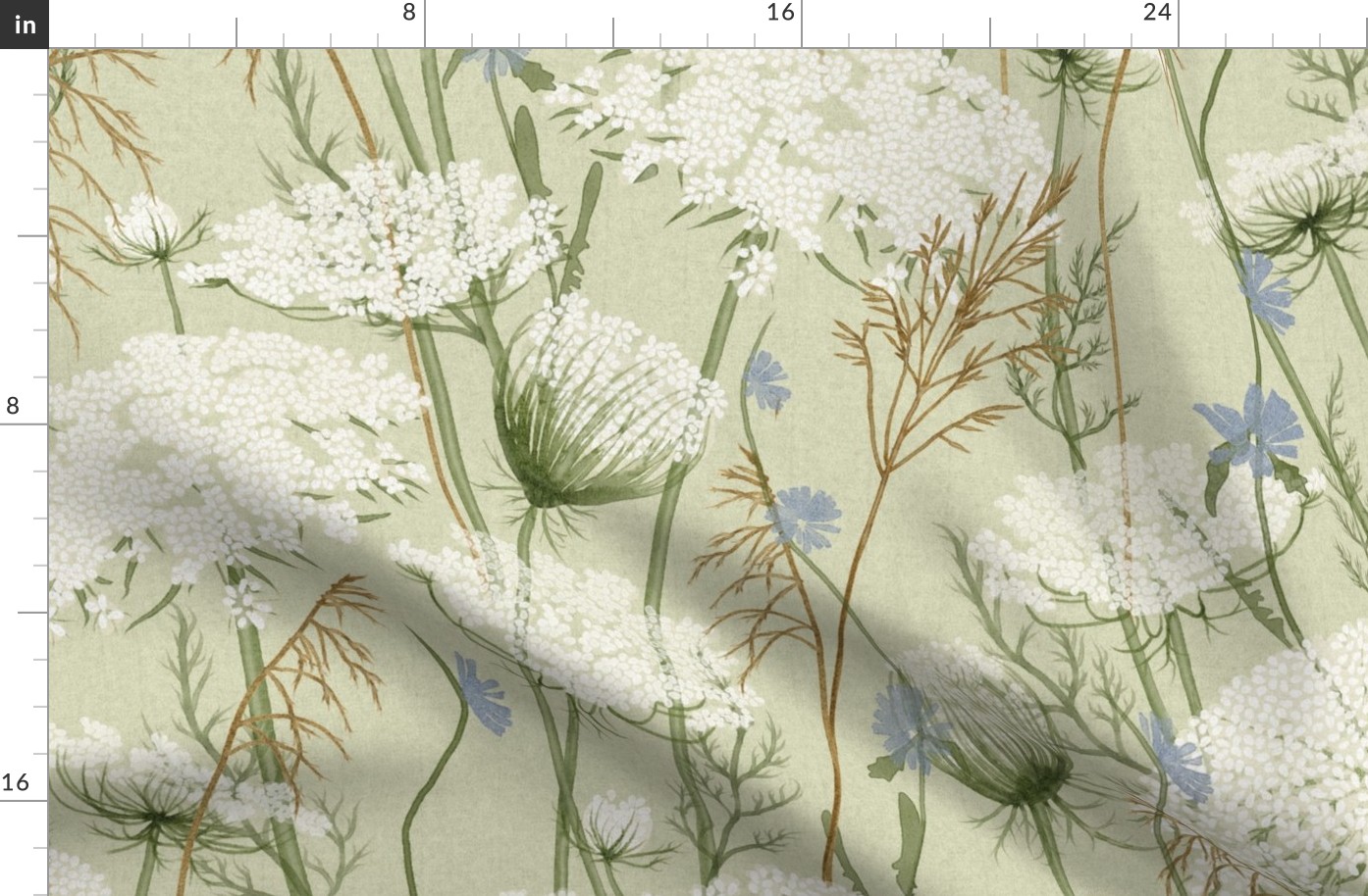 Wild flower all nature modern cottage core home floral pastel wallpaper // wildflowers, Large home decor, intheweedsdc , neutralbotanicalsdc , Queen Anne's lace and honey grasses on sage green, artichoke , floral wallpaper, cottage core, intheweedsdc , ge