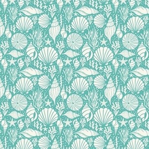 Washed Ashore - Nautical Seashells - Aqua Ivory Small Scale