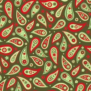 Dainty Paisley//Red and Mint//Small Scale