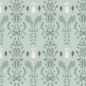 Sage Green Damask - Modern Style - Dining Table 