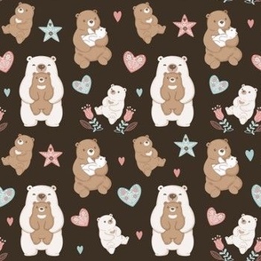 Medium Brown Pink and Blue Family Bear