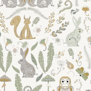 Woodland Folk Animals-on cream (large scale)