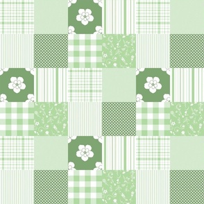 Green Cheater quilt panel flowers, checks, plaid 6 inch squares