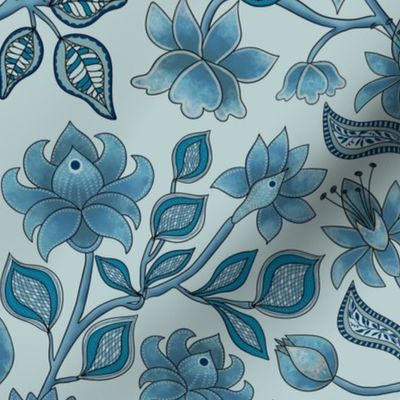 Temple Garden.Indian Fantasy Floral.Blue.Sml