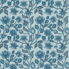 Temple Garden.Indian Fantasy Floral.Blue.Sml