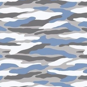 Sky-Camouflage-Sky Blue, Dark Gray,  and White on a Light Gray Background.