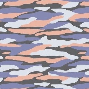 Chic-Camouflage-Lavender, Peach and Light Gray on a Dark Gray Background.