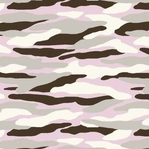 Pretty-Camouflage-Pink, Dark Brown and Ivory on a Taupe background.