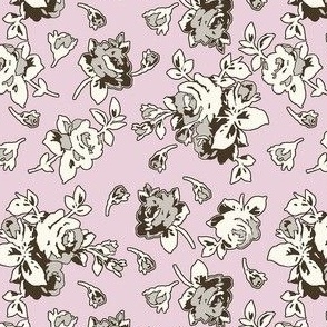 Pretty-Roses -Ivory, Taupe and Dark Brown  Roses on a Pink background.