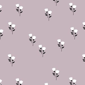 Sweet tulip flowers spring summer garden botanical Scandinavian minimalist design nursery black and white on purple violet