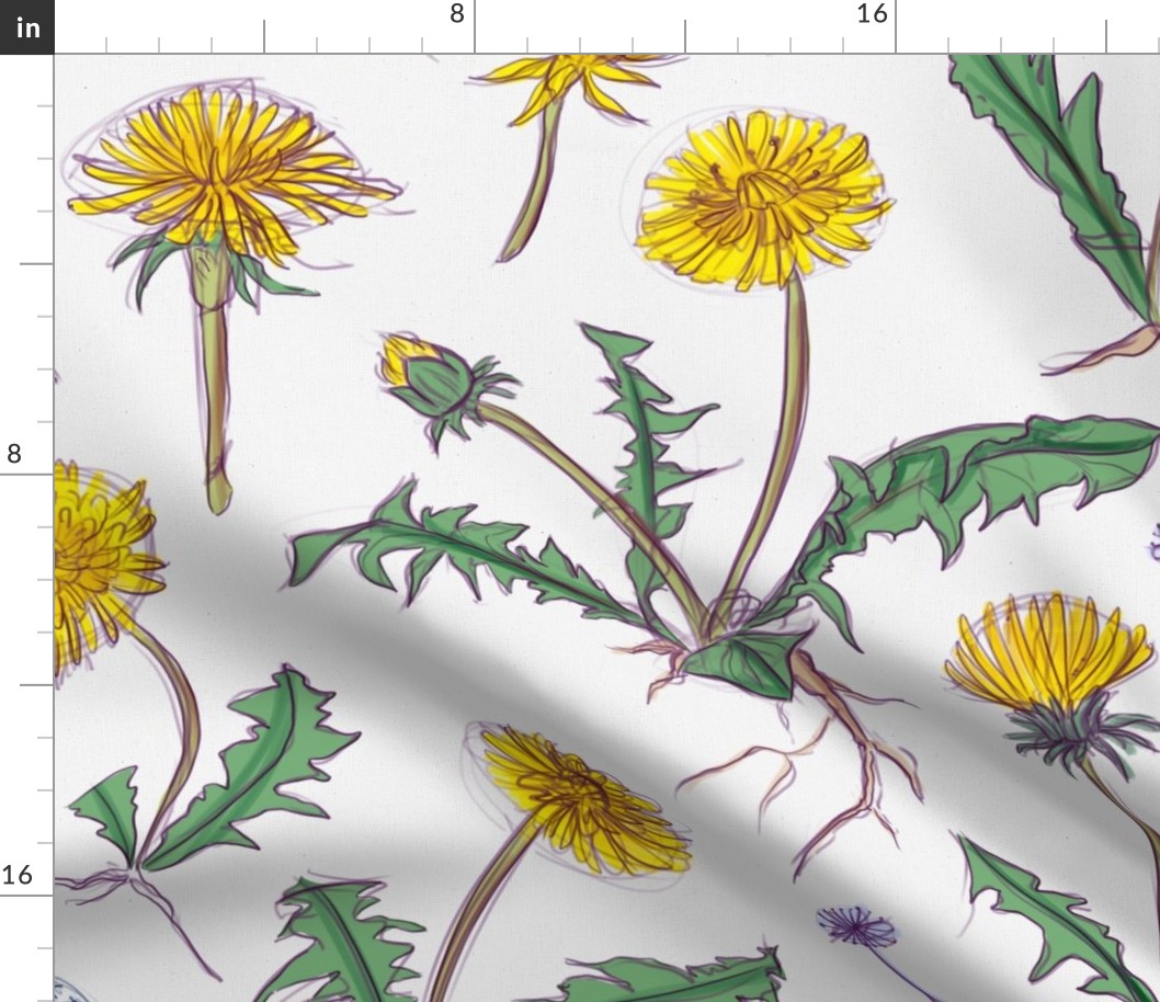 Floral pattern of sketchy dandelions (jumbo pattern)